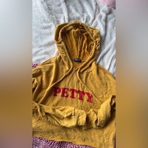 Mustard Yellow "PETTY" Graphic crop Hoodie